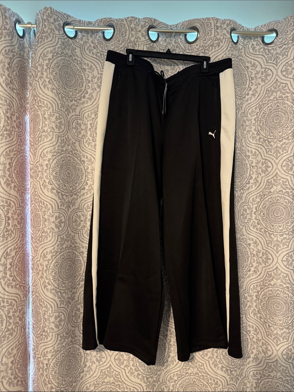 Puma Black Joggers with White Side Stripes - Women’s Wide Leg